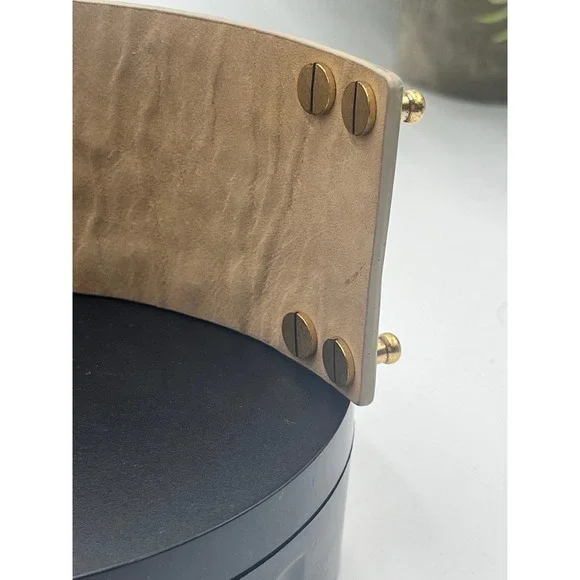 J. Crew Beige Leather Floral Rhinestone Statement Cuff Bracelet - Picture 3 of 11